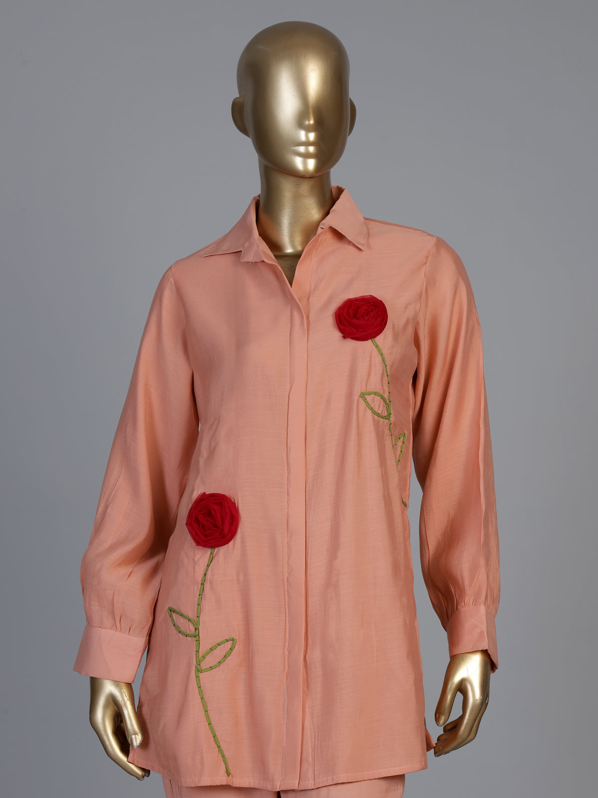 Peach tissue silk co ord set with thread detailing and pants