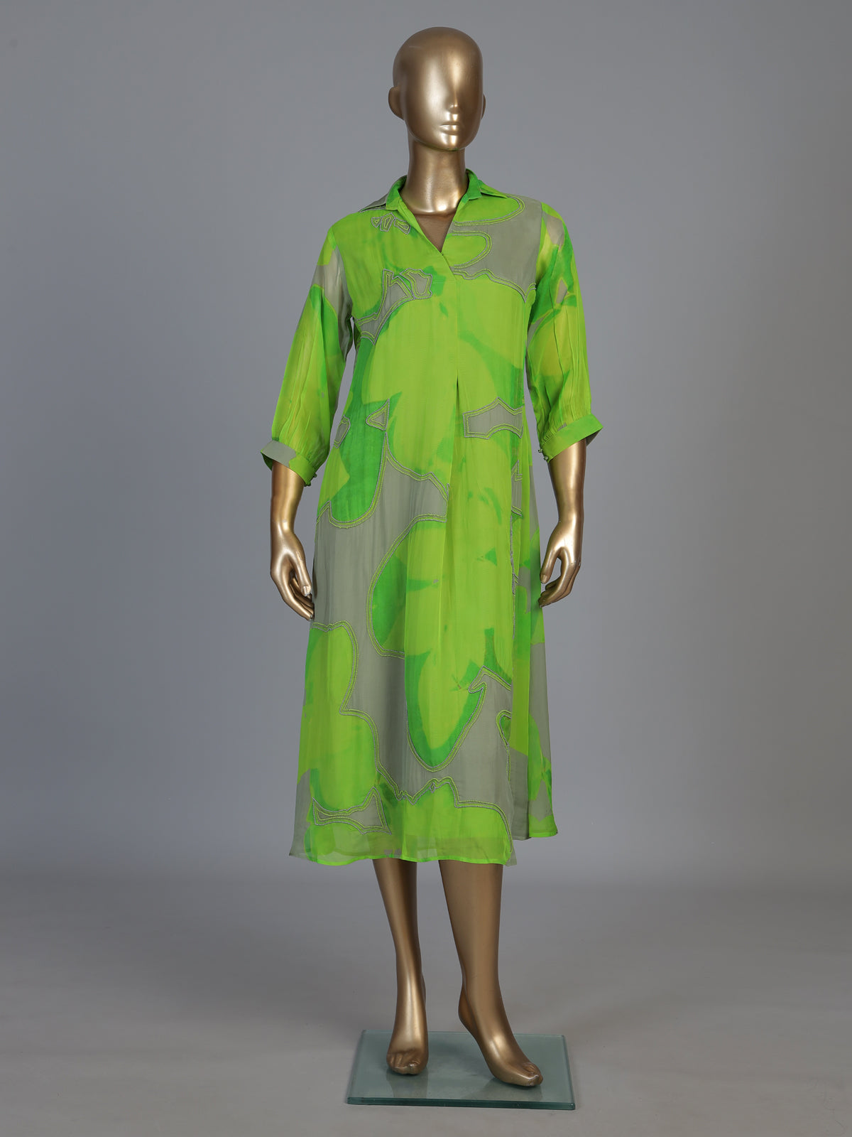 Green georgette printed kurti with delicate bead embellishments