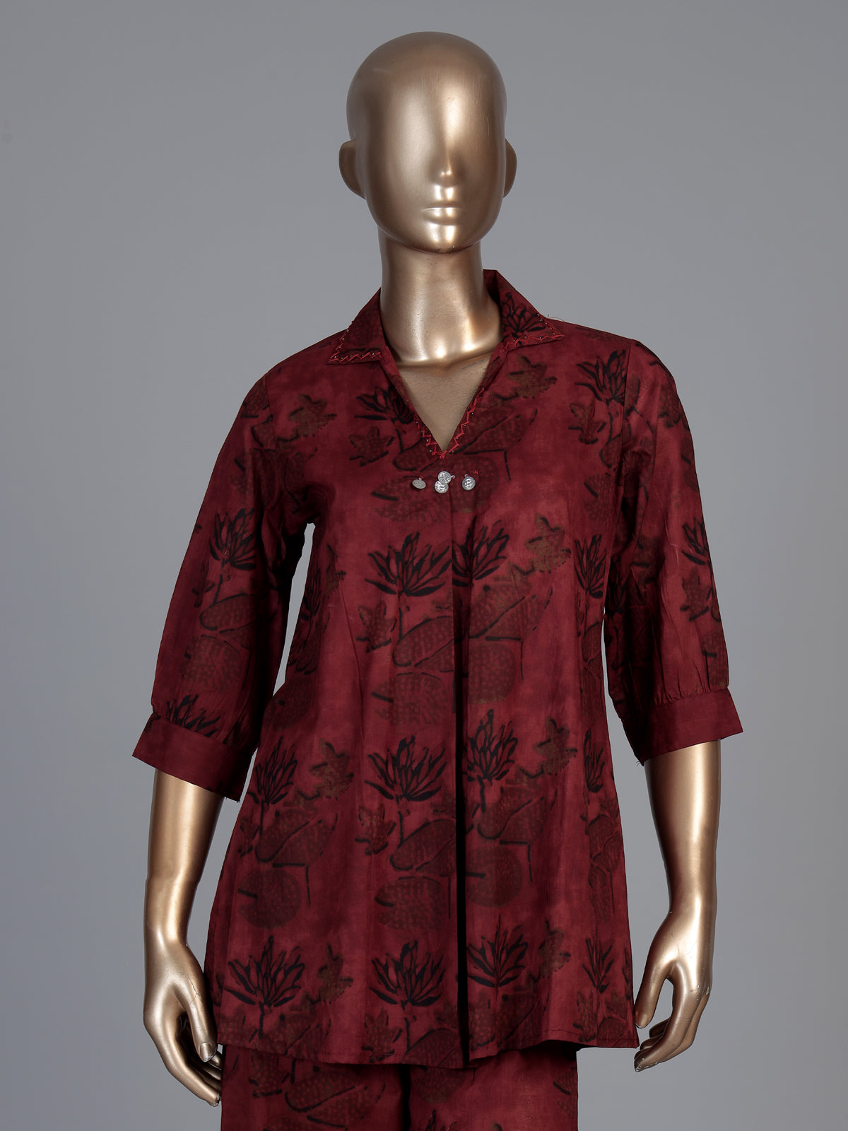 Maroon cotton silk printed designer palazzo co ord set