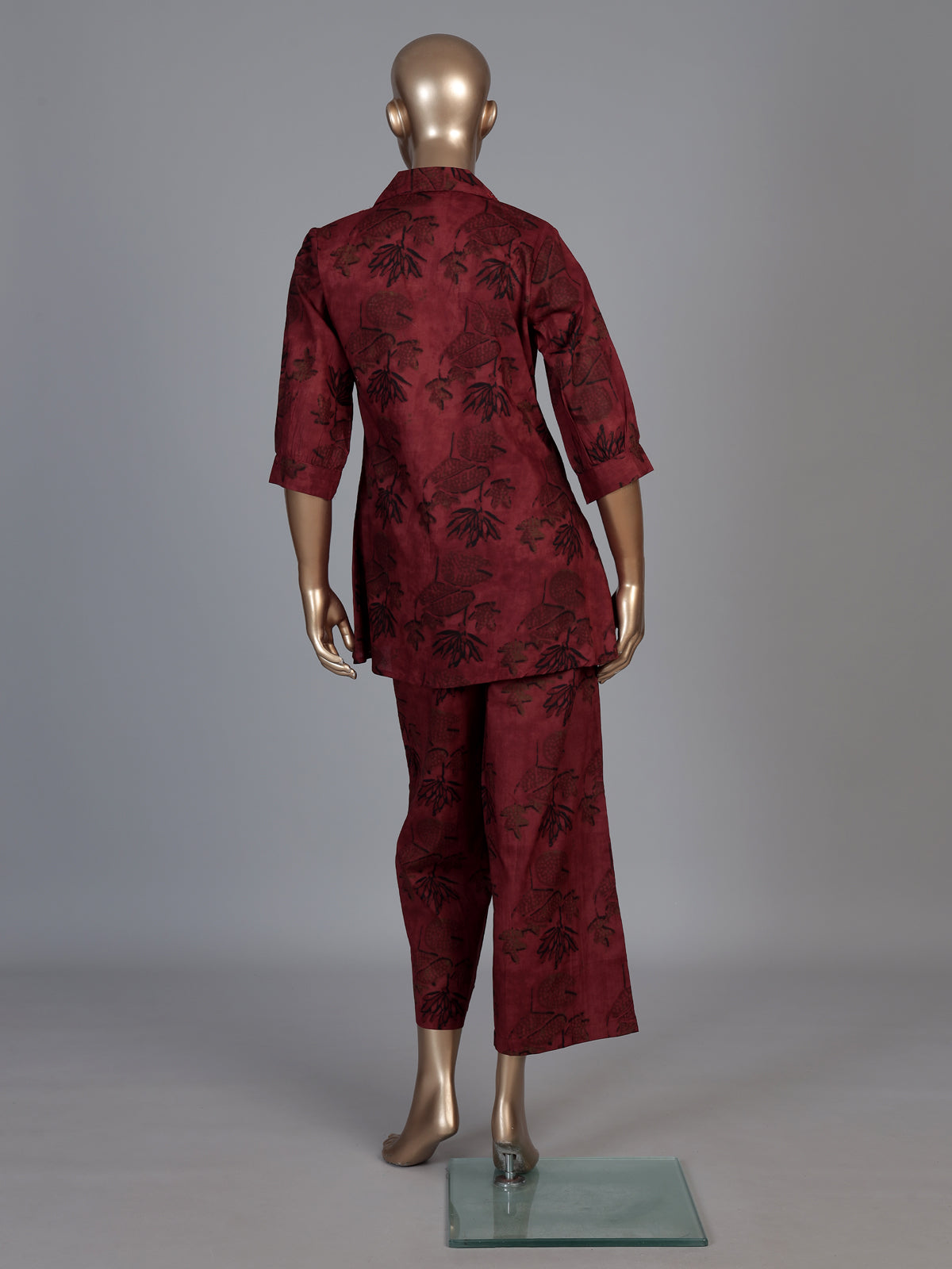 Maroon cotton silk printed designer palazzo co ord set