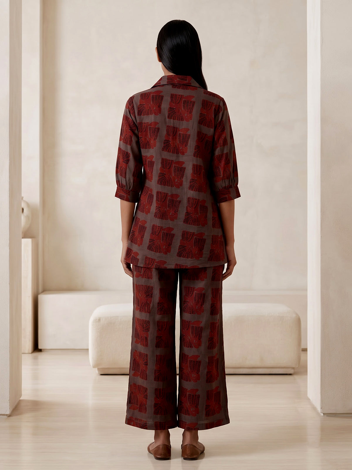 Grey cotton silk printed casual palazzo co ord set