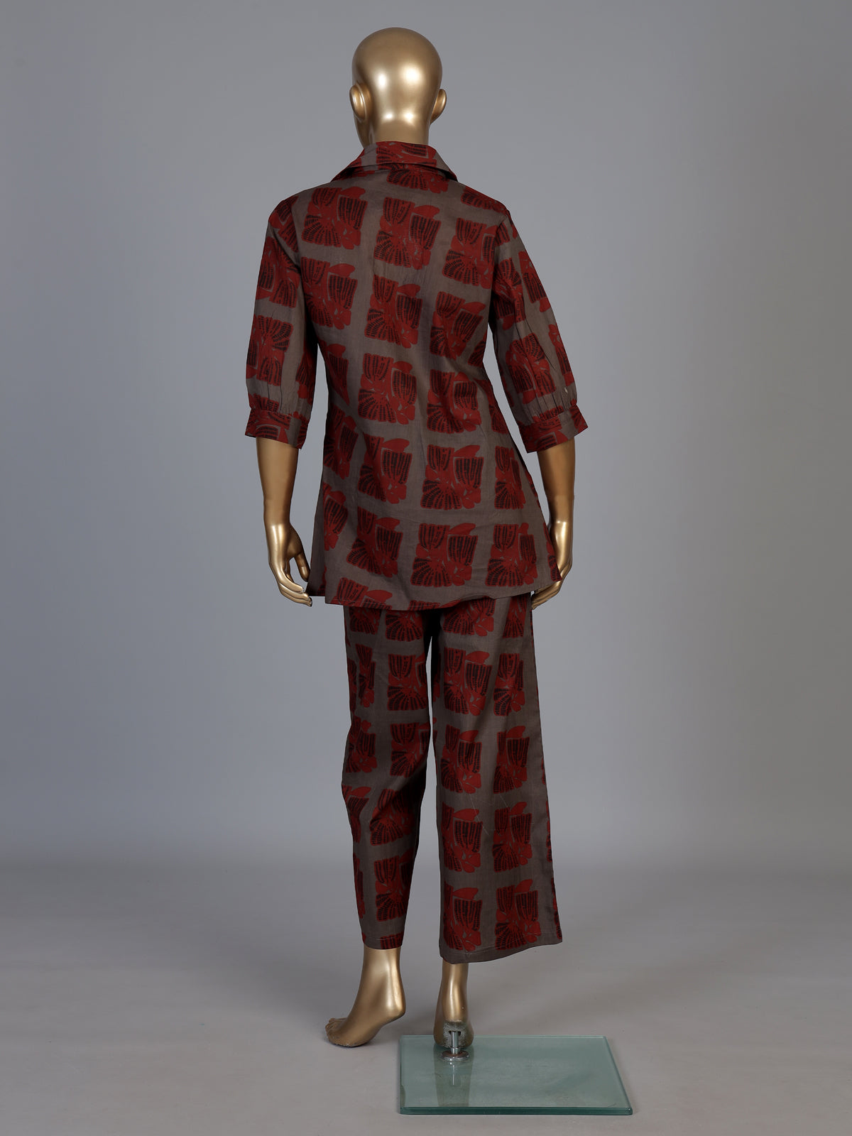 Grey cotton silk printed casual palazzo co ord set