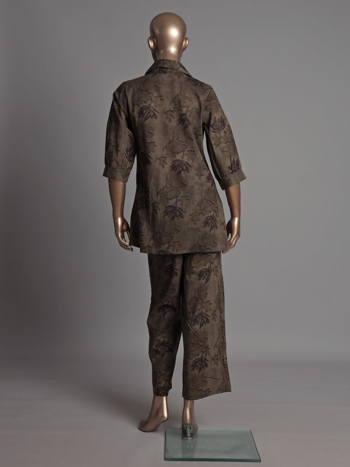 Olive cotton silk printed casual palazzo co ord set