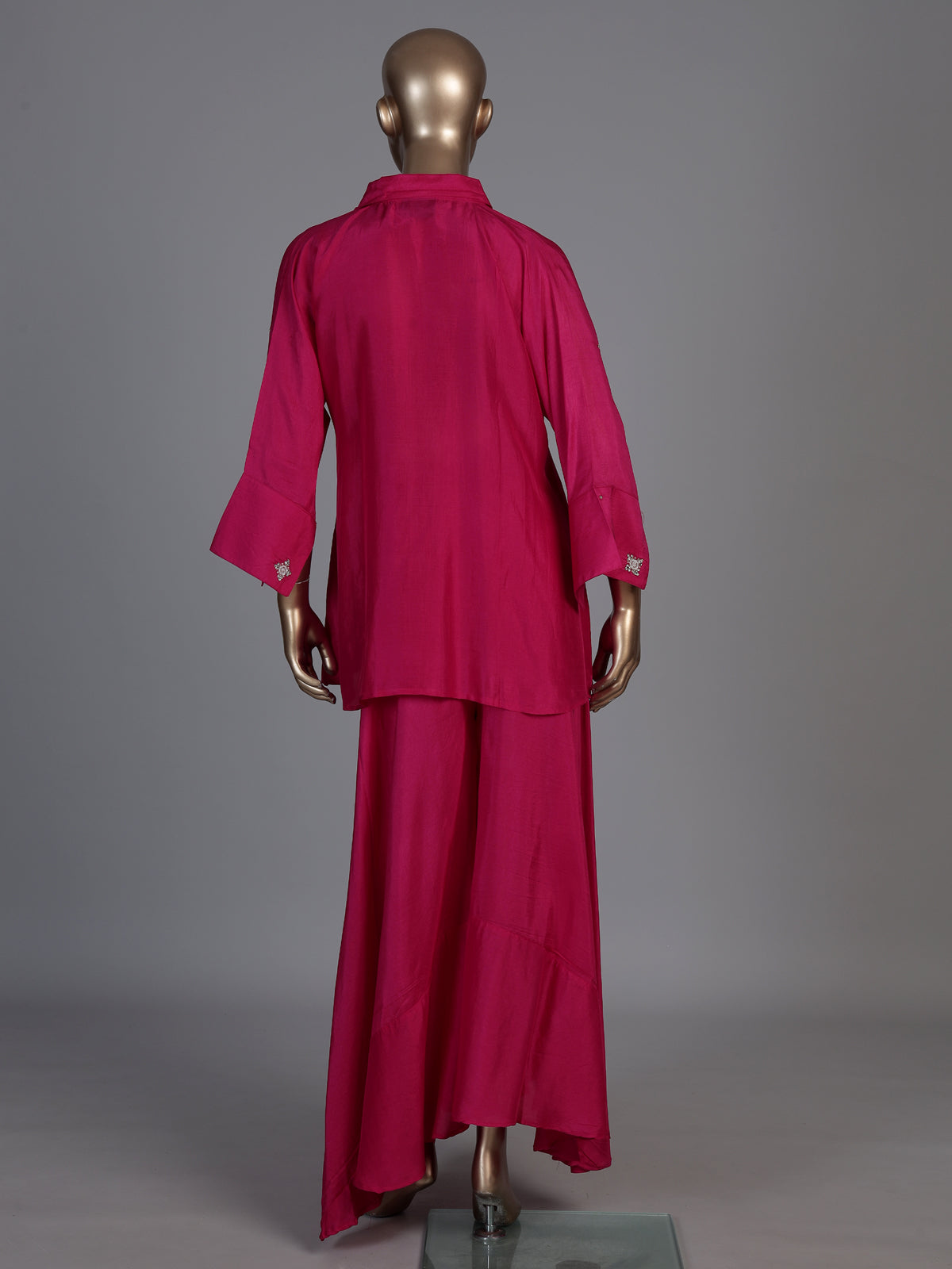 Rani pink crepe silk designer festive palazzo co ord set