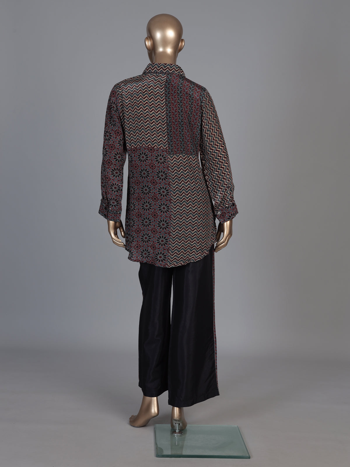 Black crepe silk printed casual palazzo co ord set