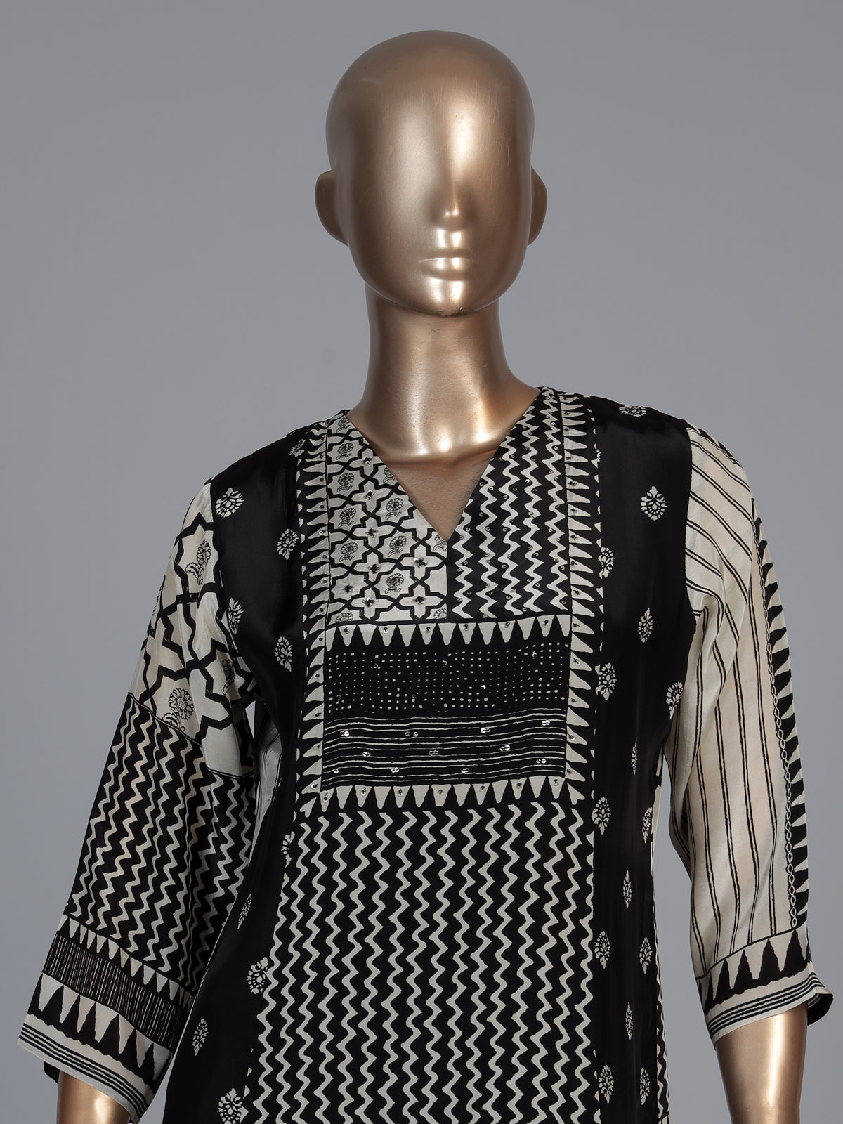 Black silk printed festive kurti set with dupatta