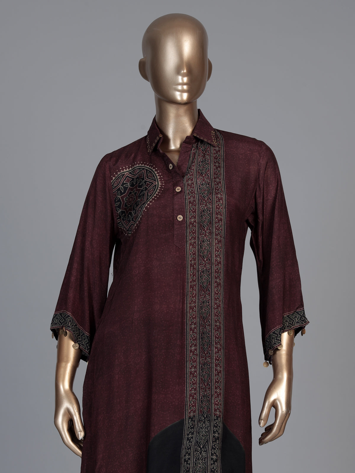 Brown crepe silk printed festive kurti set