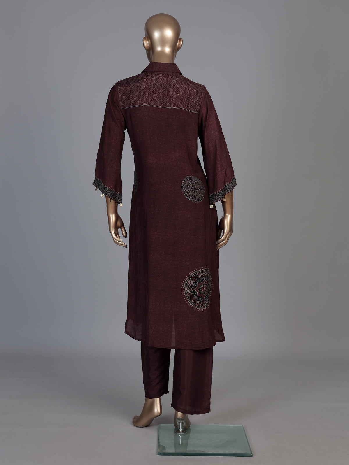 Brown crepe silk printed festive kurti set