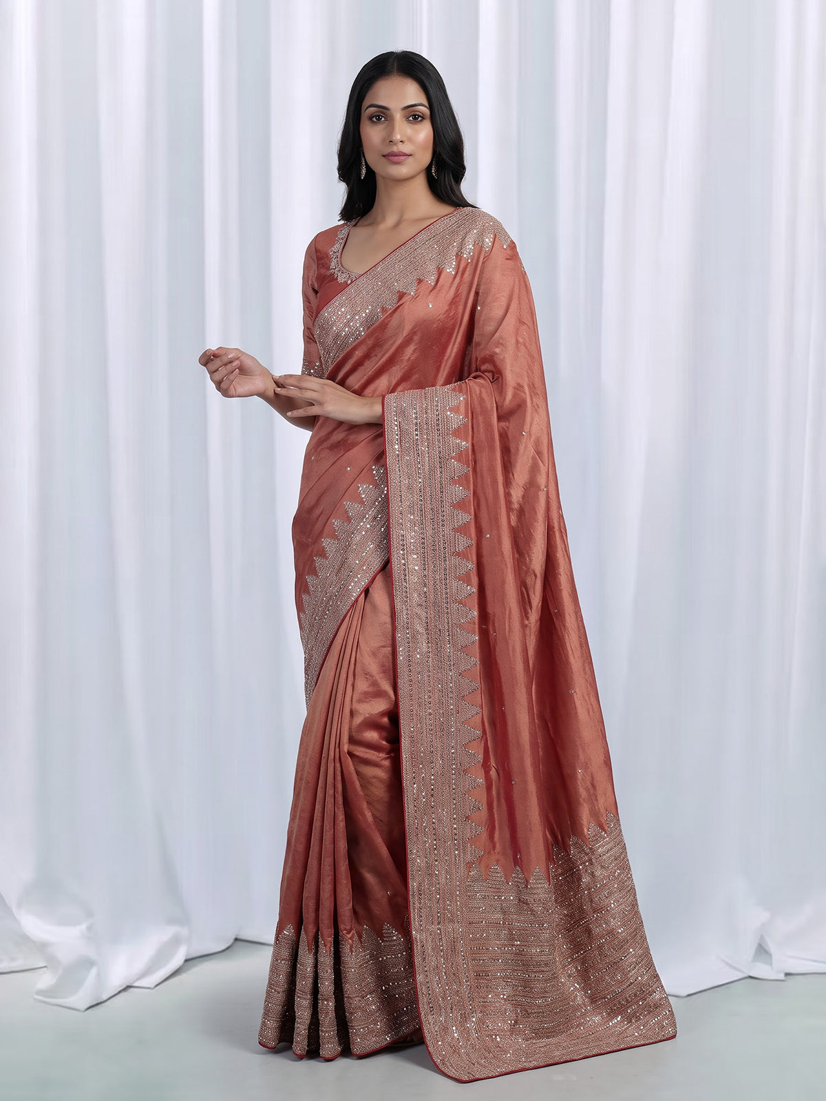 Pastel peach kanjivaram silk designer wedding saree