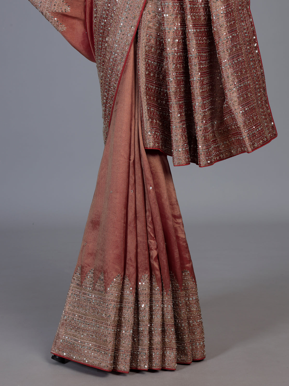 Pastel peach kanjivaram silk designer wedding saree