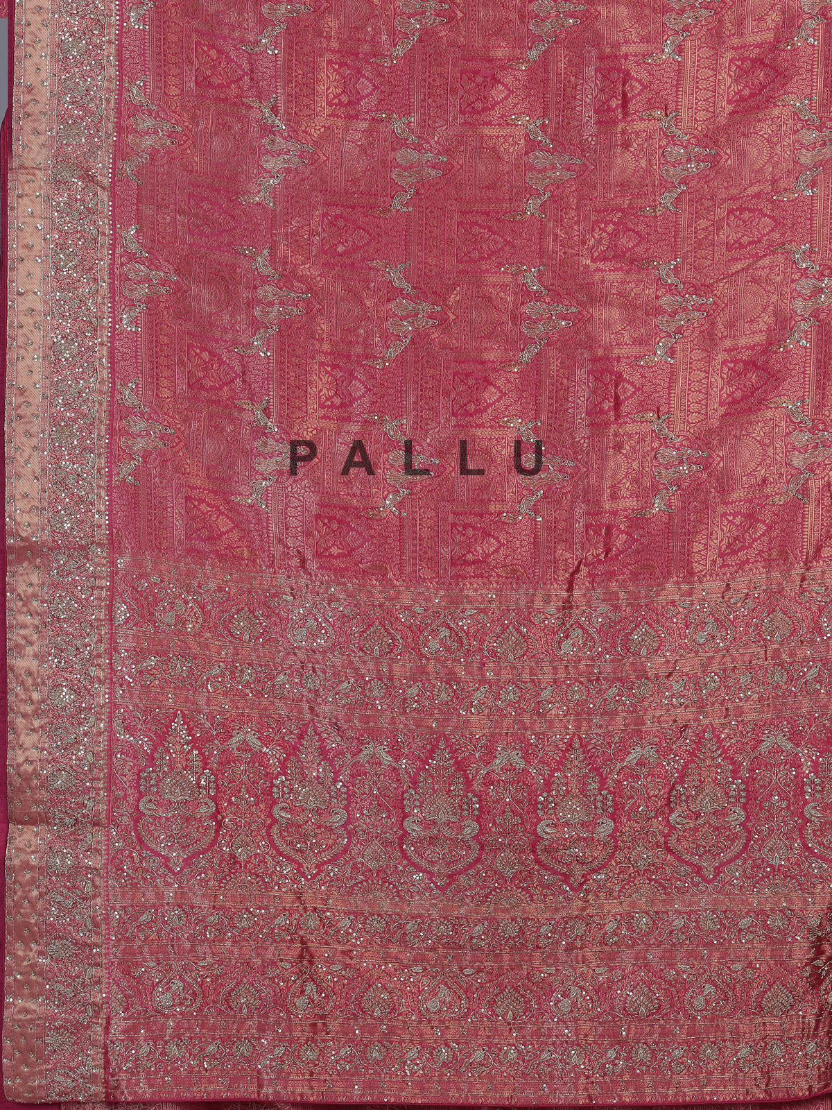 Rani pink kanjivaram silk bird motif festive designer saree