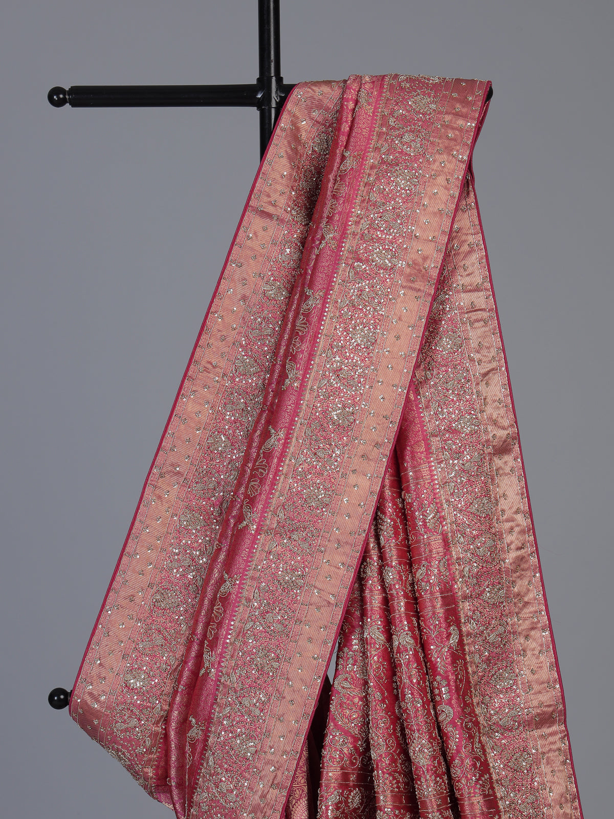 Rani pink kanjivaram silk bird motif festive designer saree