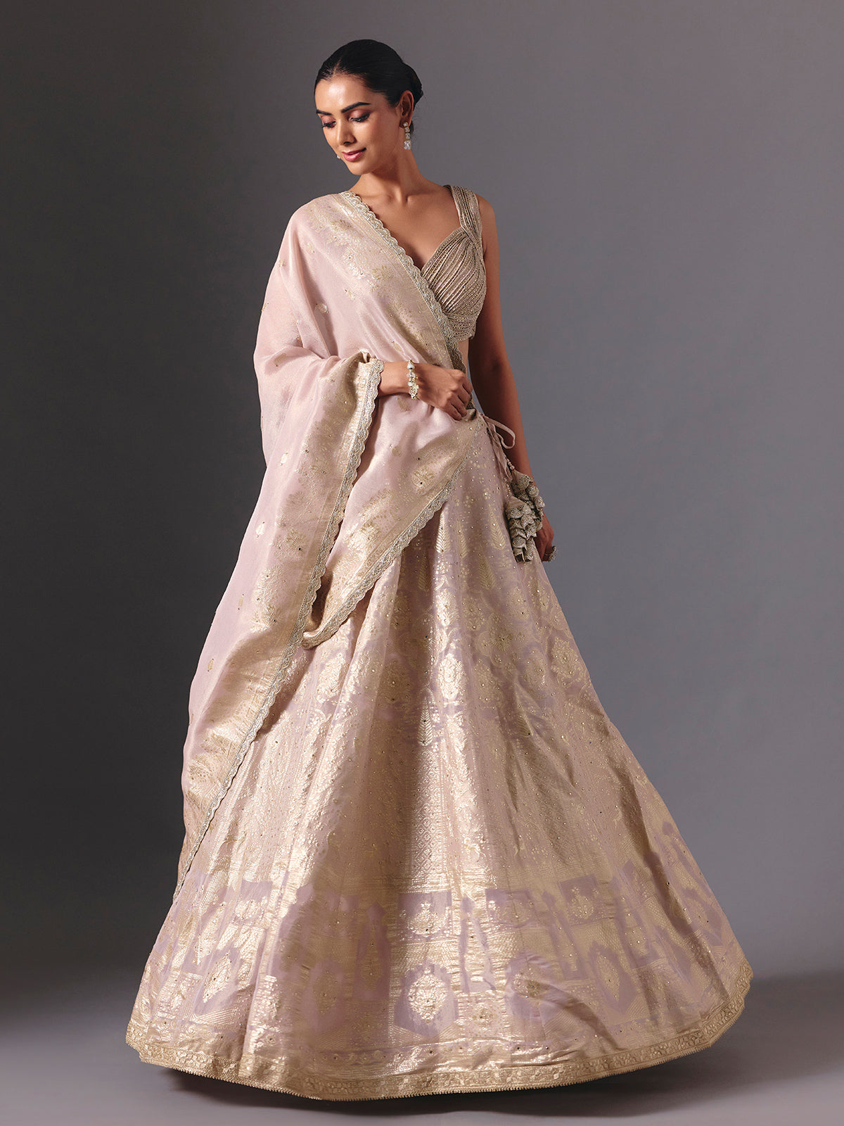 Lilac purple silk designer lehenga choli with elegant dupatta style