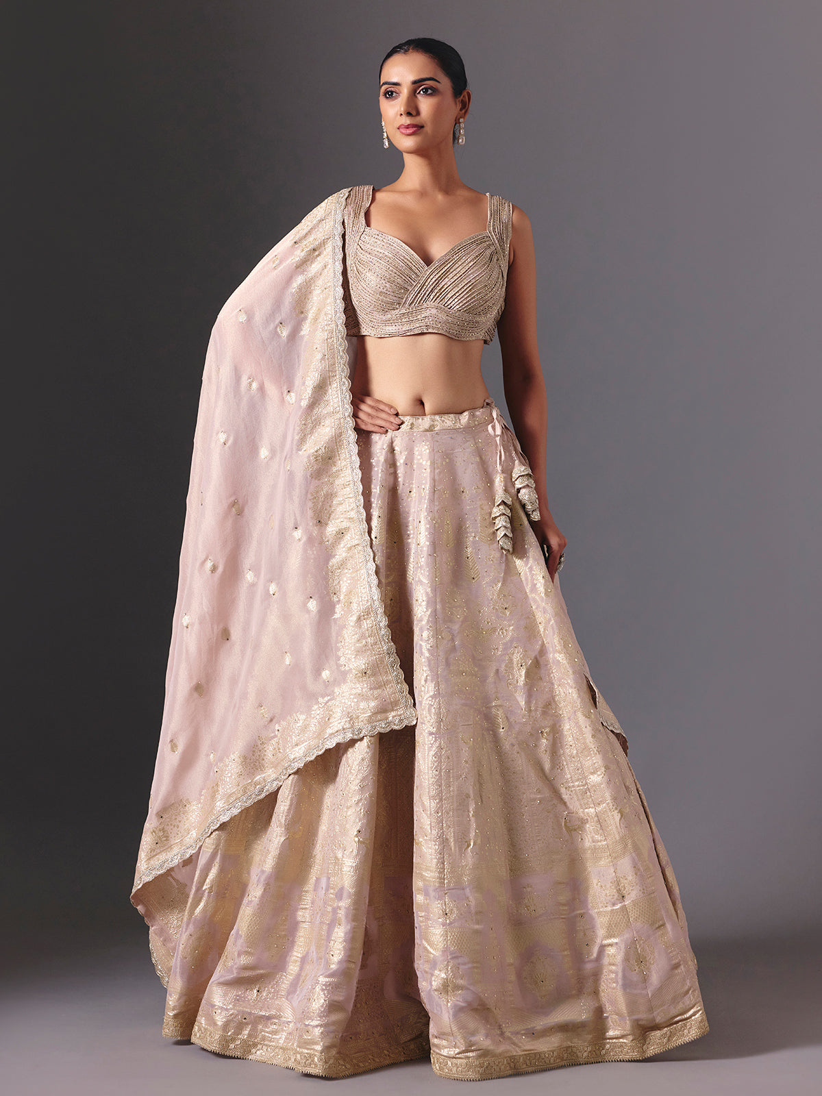 Lilac purple silk designer lehenga choli with elegant dupatta style