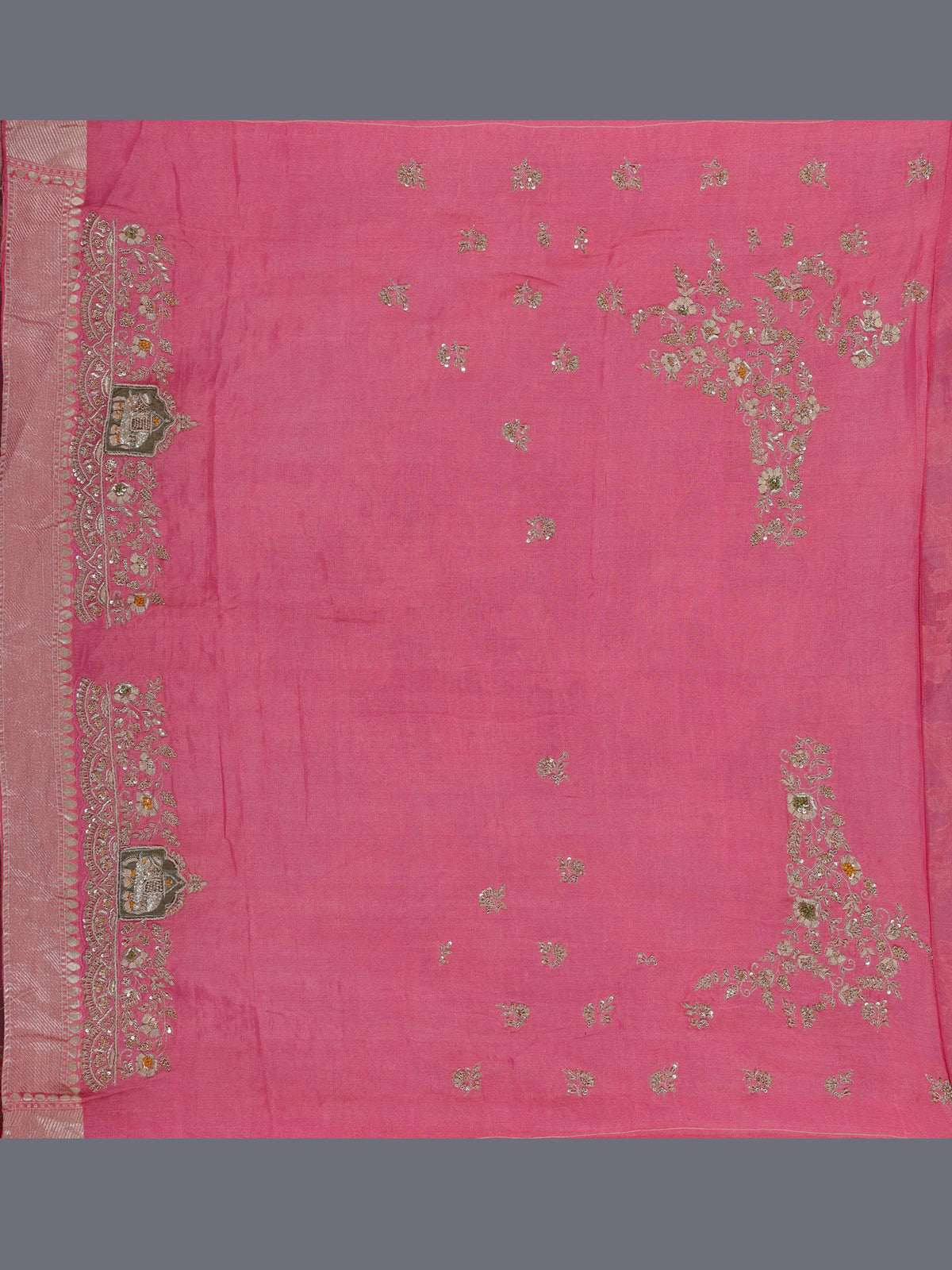 Pink minakari silk motif festive saree for women