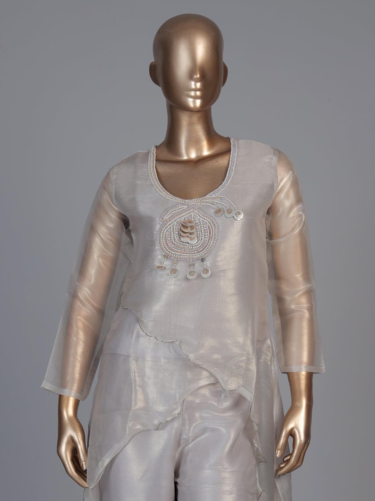 Pastel grey organza tissue designer festive palazzo suit