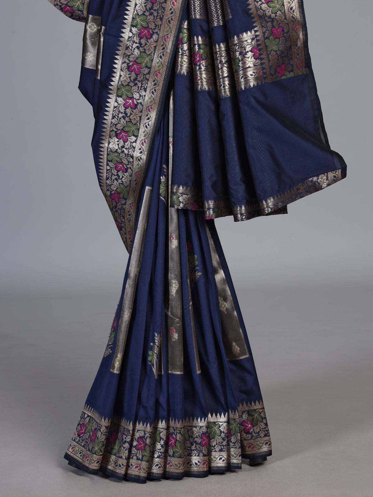Navy paithani silk saree with elegant floral zari design