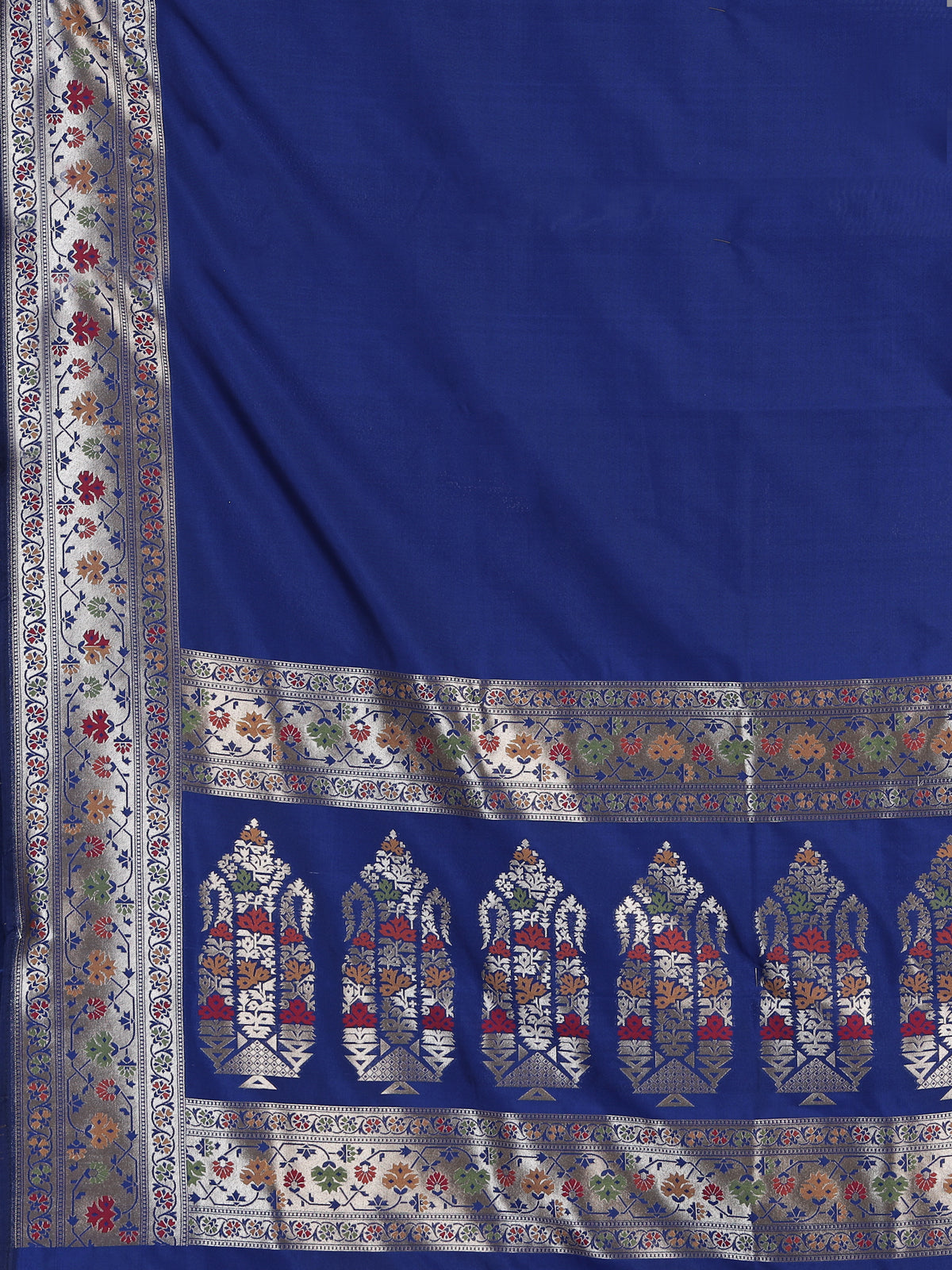 Blue paithani silk saree with floral motifs and zari elegance