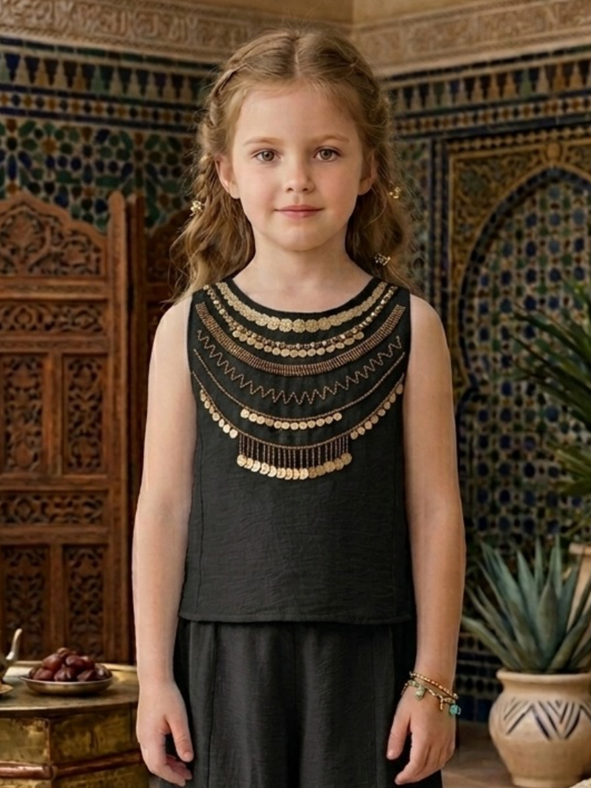 Black embellished dhoti co-ord set for girls