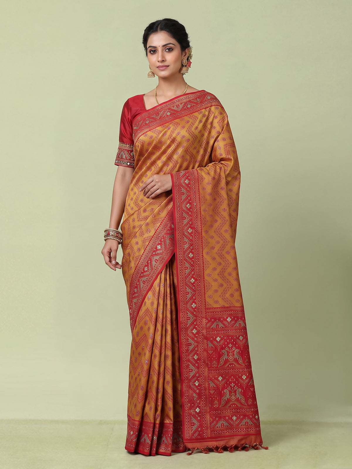 Chikoo beige kanjivaram tissue silk saree with bird motifs