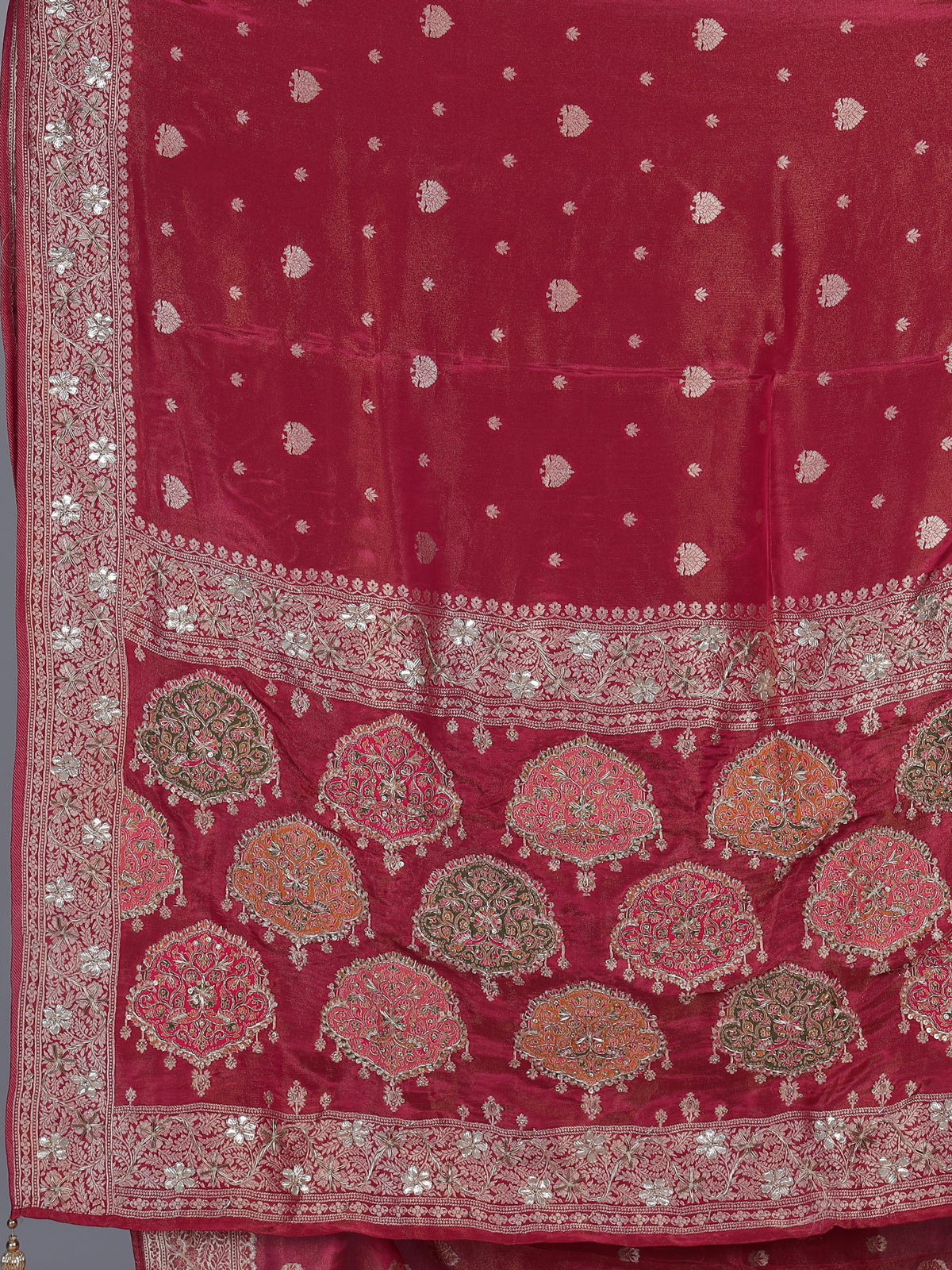 Pink dola silk saree with floral butti designer elegance