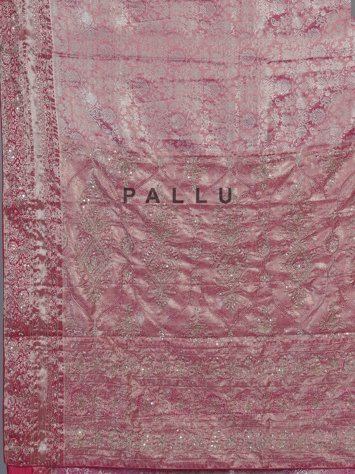 Rani pink kanjivaram tissue silk floral festive saree
