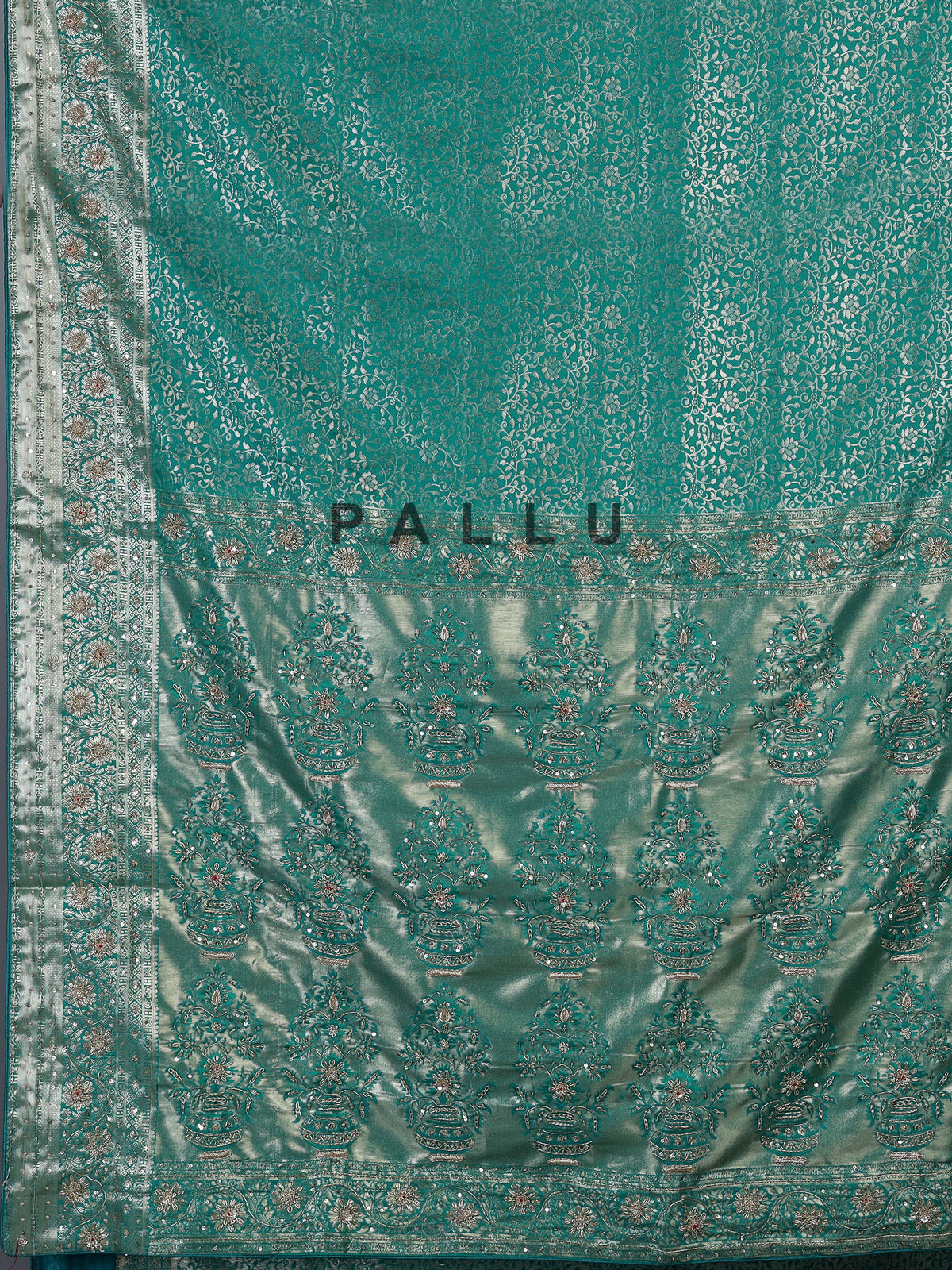 Rama green kanjivaram silk floral festive designer saree for women
