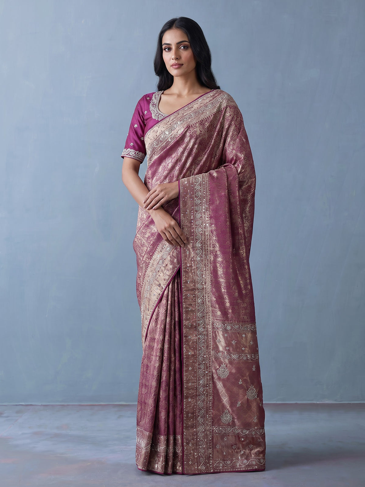 Wine kanjivaram silk festive wedding saree for women