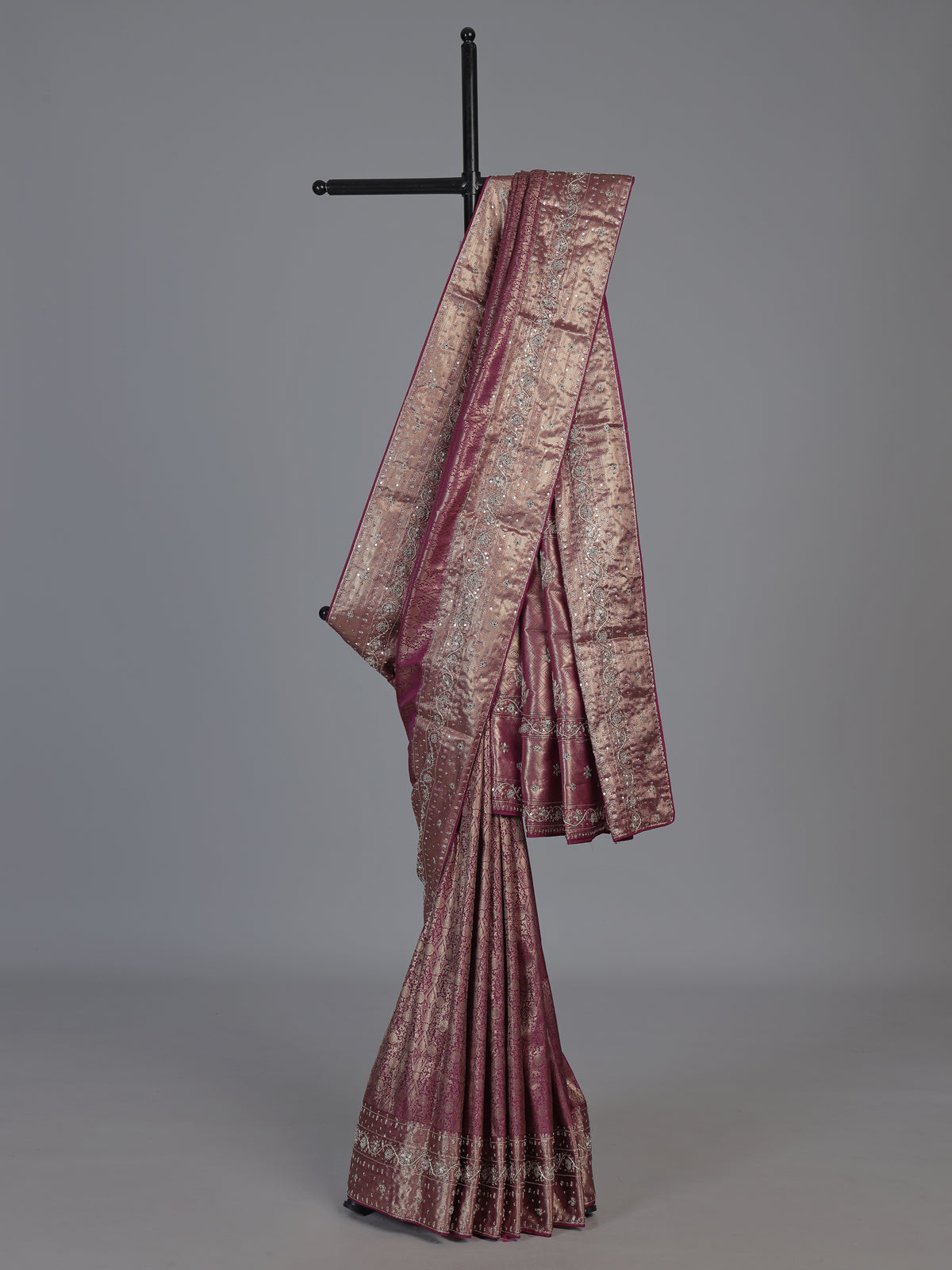 Wine kanjivaram silk festive wedding saree for women