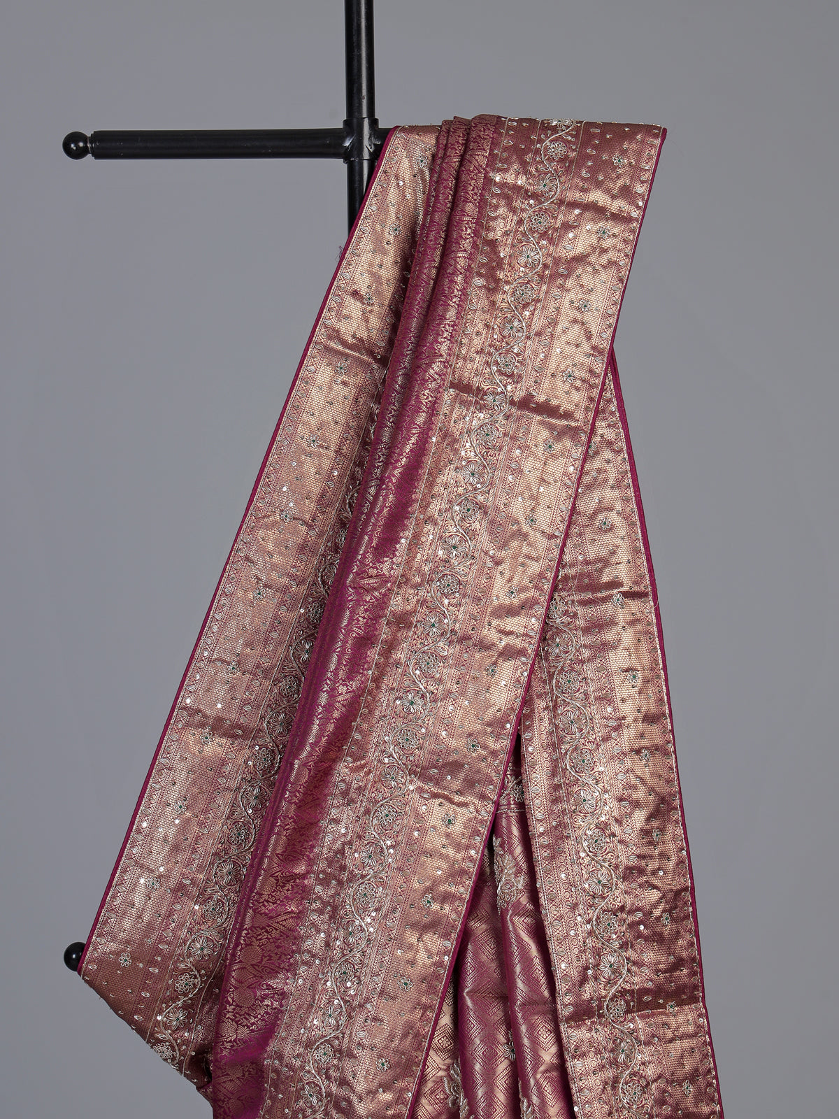 Wine kanjivaram silk festive wedding saree for women