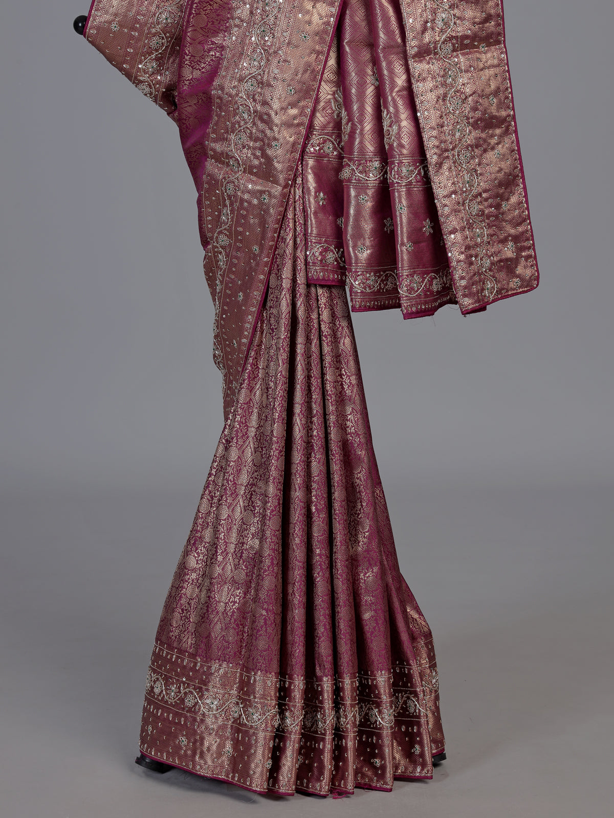 Wine kanjivaram silk festive wedding saree for women