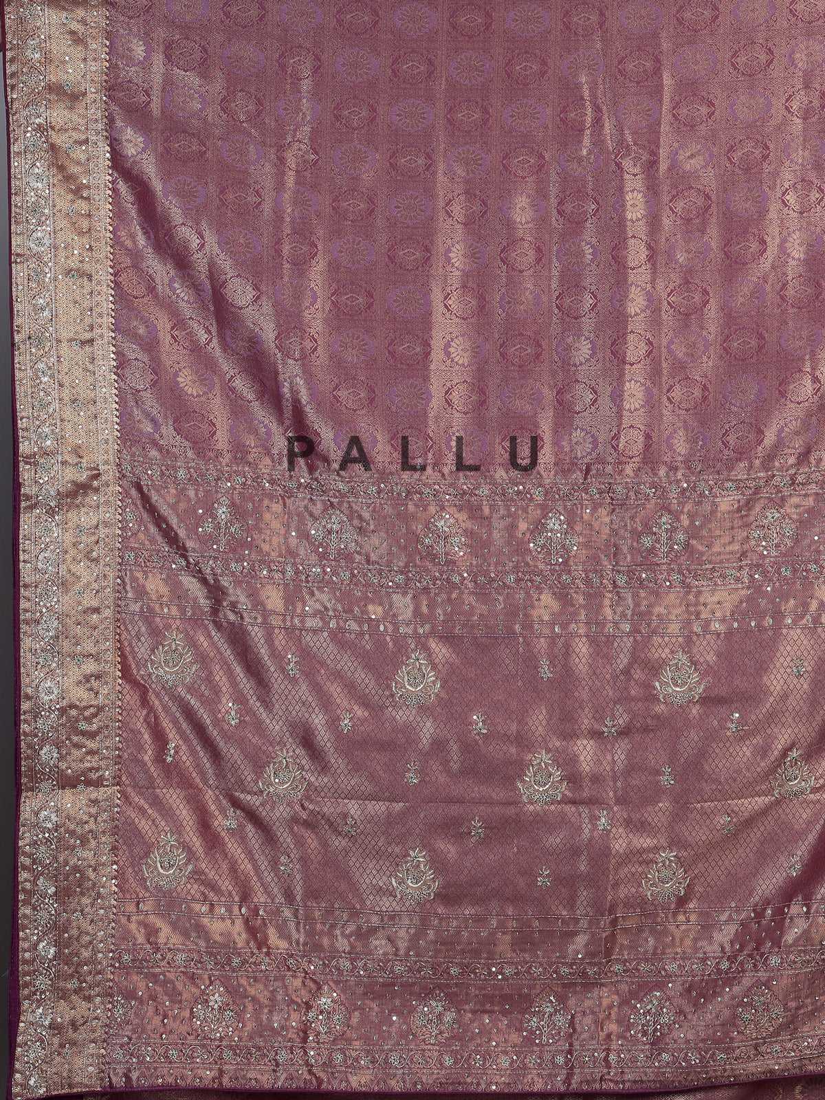 Purple kanjivaram silk floral wedding saree for women