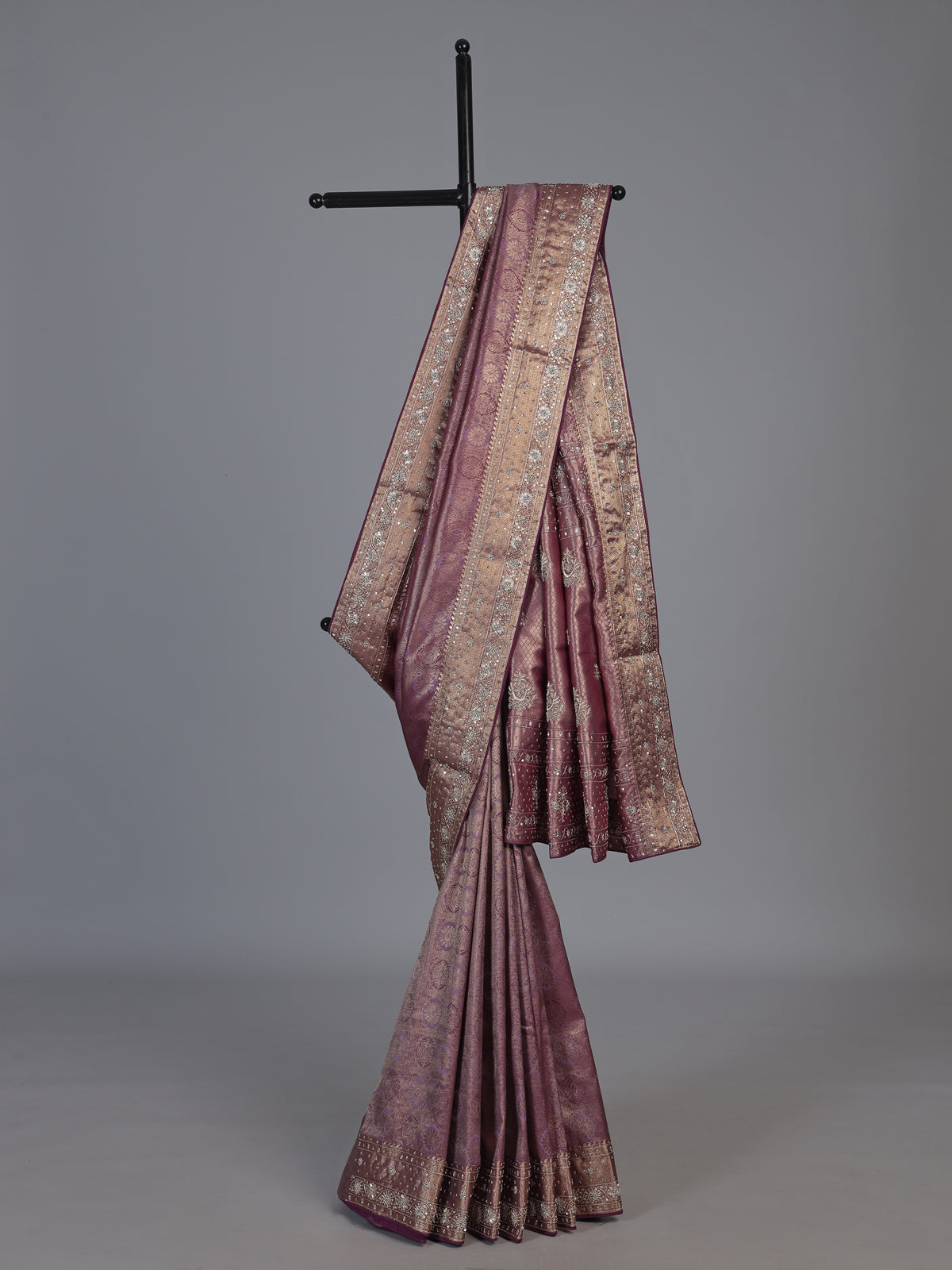 Purple kanjivaram silk floral wedding saree for women