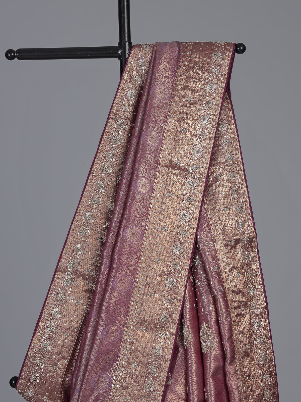 Purple kanjivaram silk floral wedding saree for women