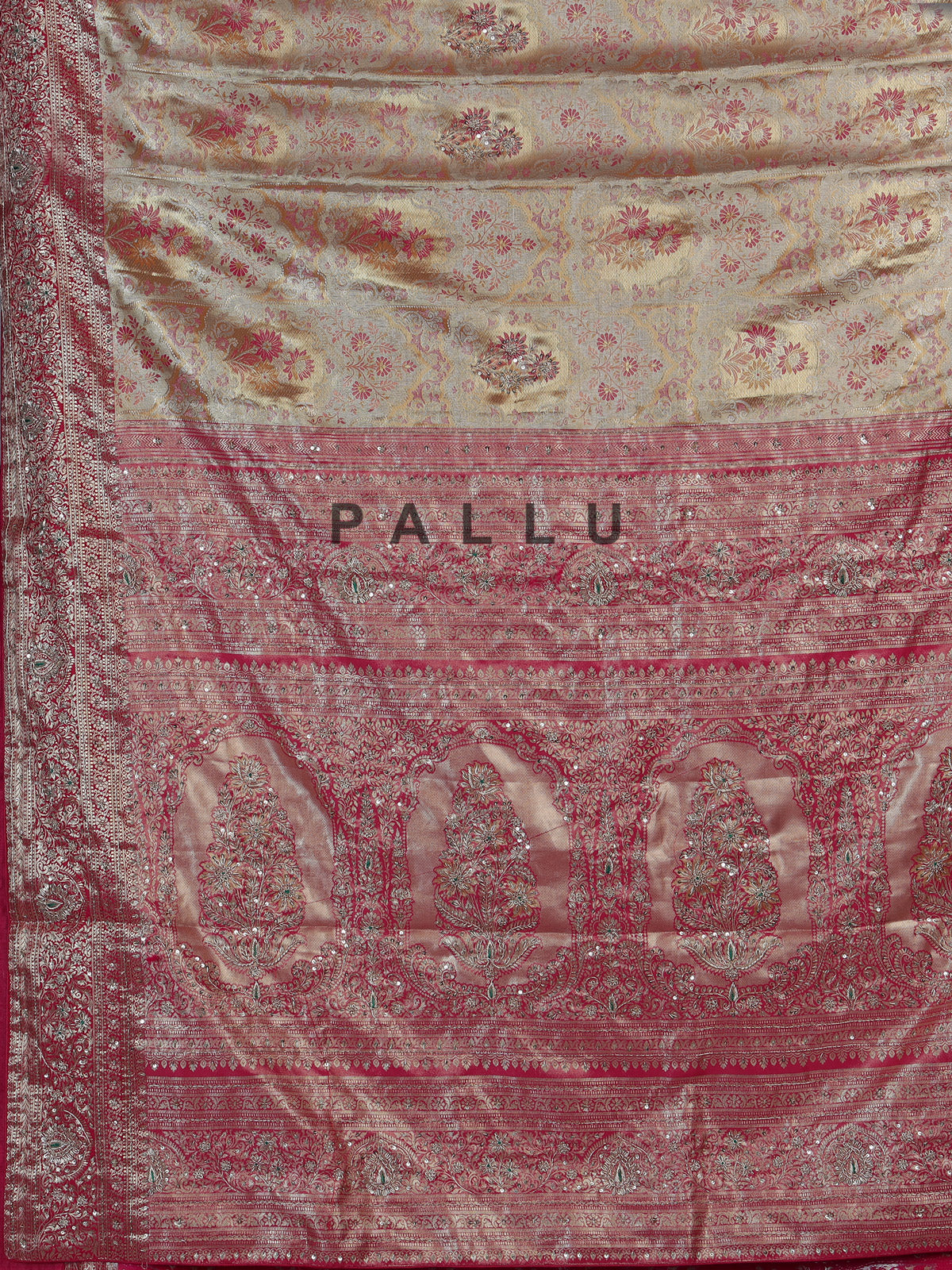 Golden kanjivaram silk contrast pallu festive wedding saree