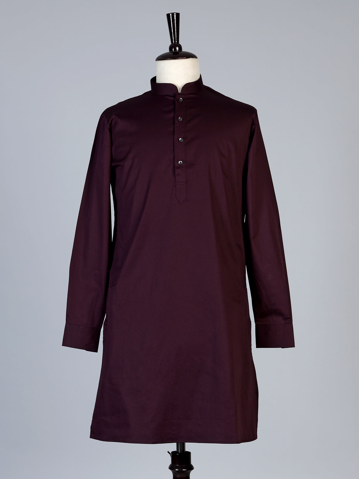 Wine solid cotton festive kurta suit for men with elegant mandarin collar