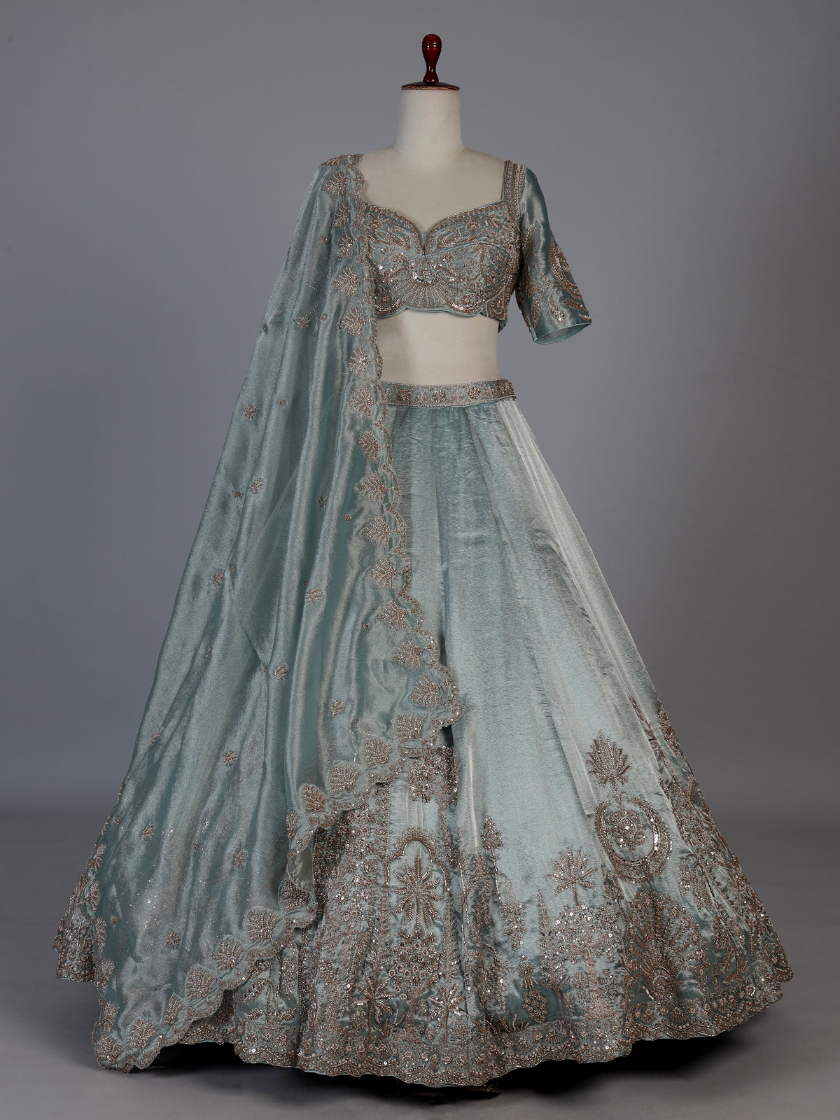 Pastel blue silk embellished lehenga choli with dupatta