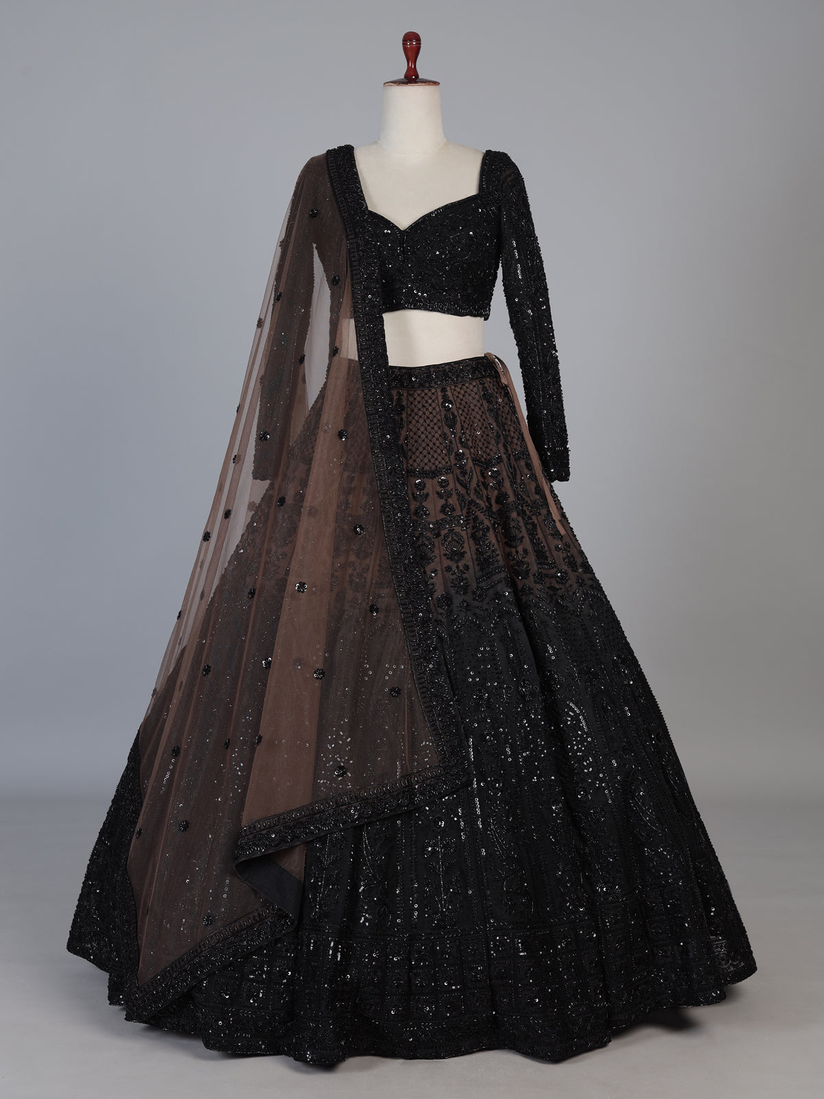 Black soft net designer lehenga choli with dupatta
