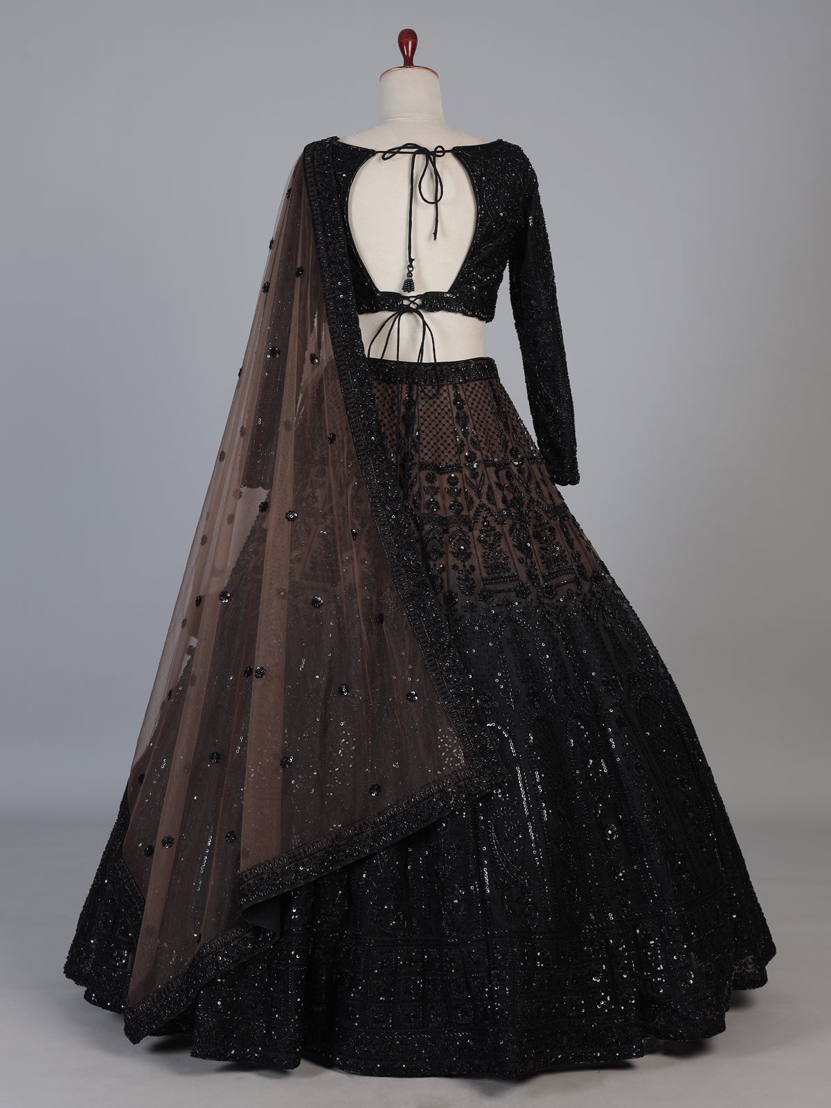 Black soft net designer lehenga choli with dupatta