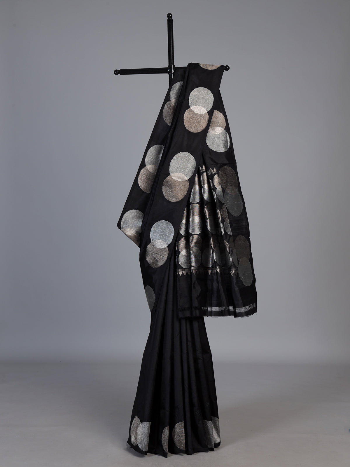 Black soft silk saree with elegant zari border and pallu