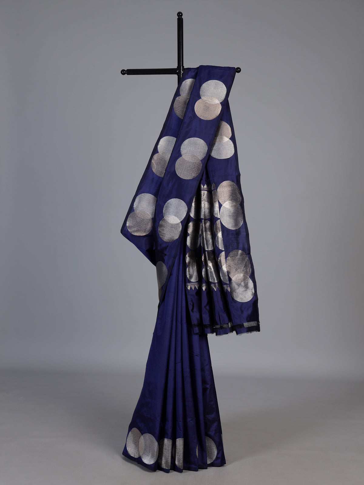 Navy blue soft silk saree with rich zari border elegance