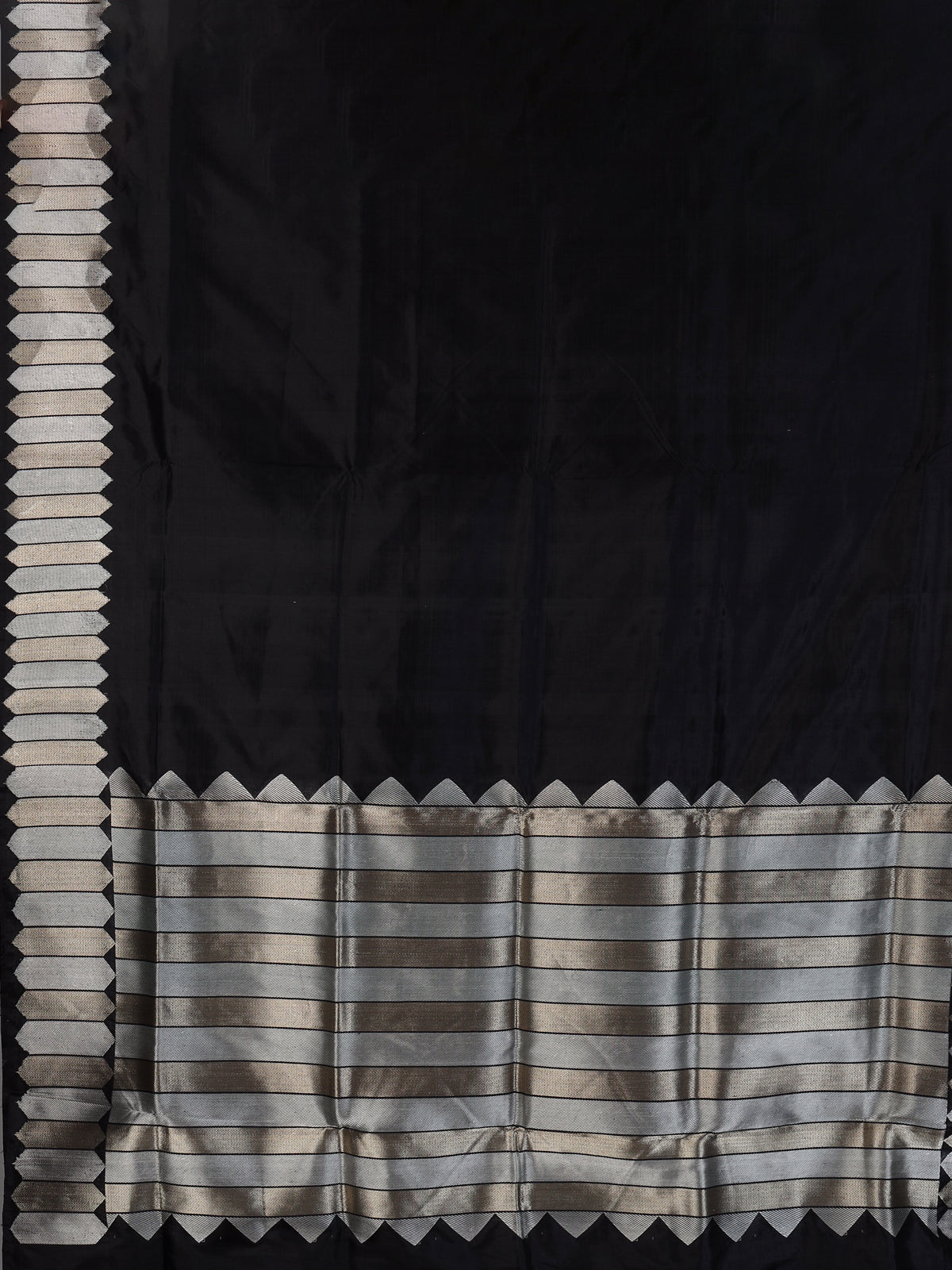 Black satin silk saree with rich zari border and pallu