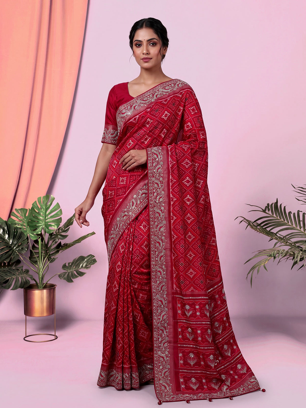 Rani pink pure hyderabadi patola silk designer festive saree