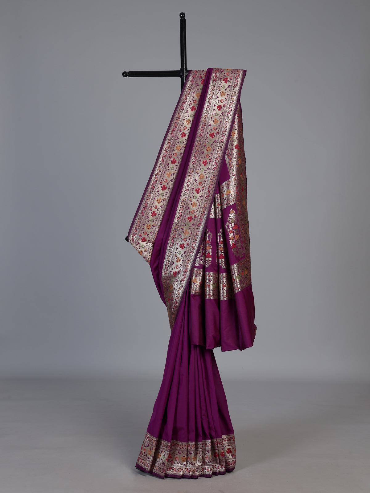 Purple paithani silk saree with elegant floral zari motifs