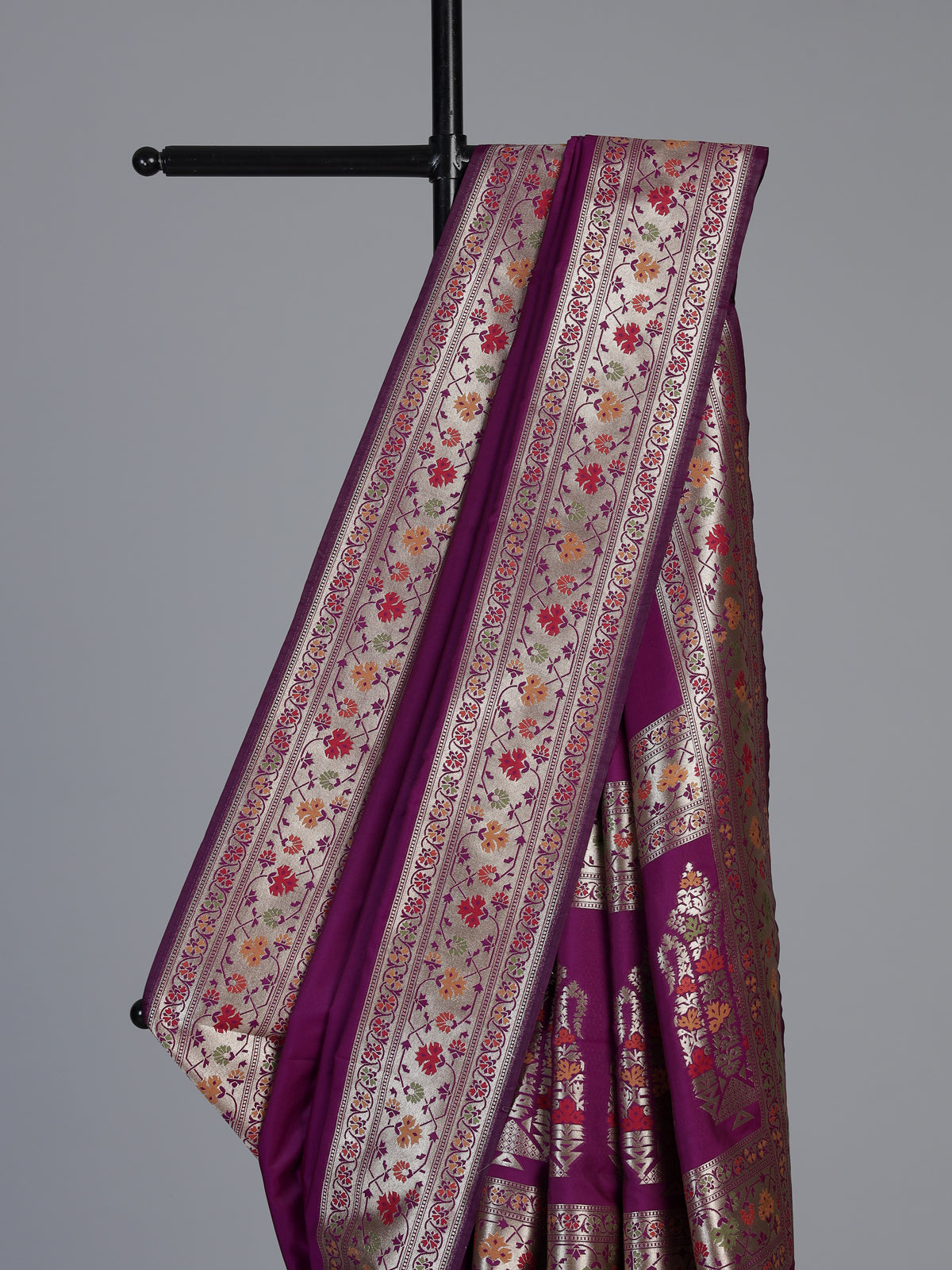 Purple paithani silk saree with elegant floral zari motifs