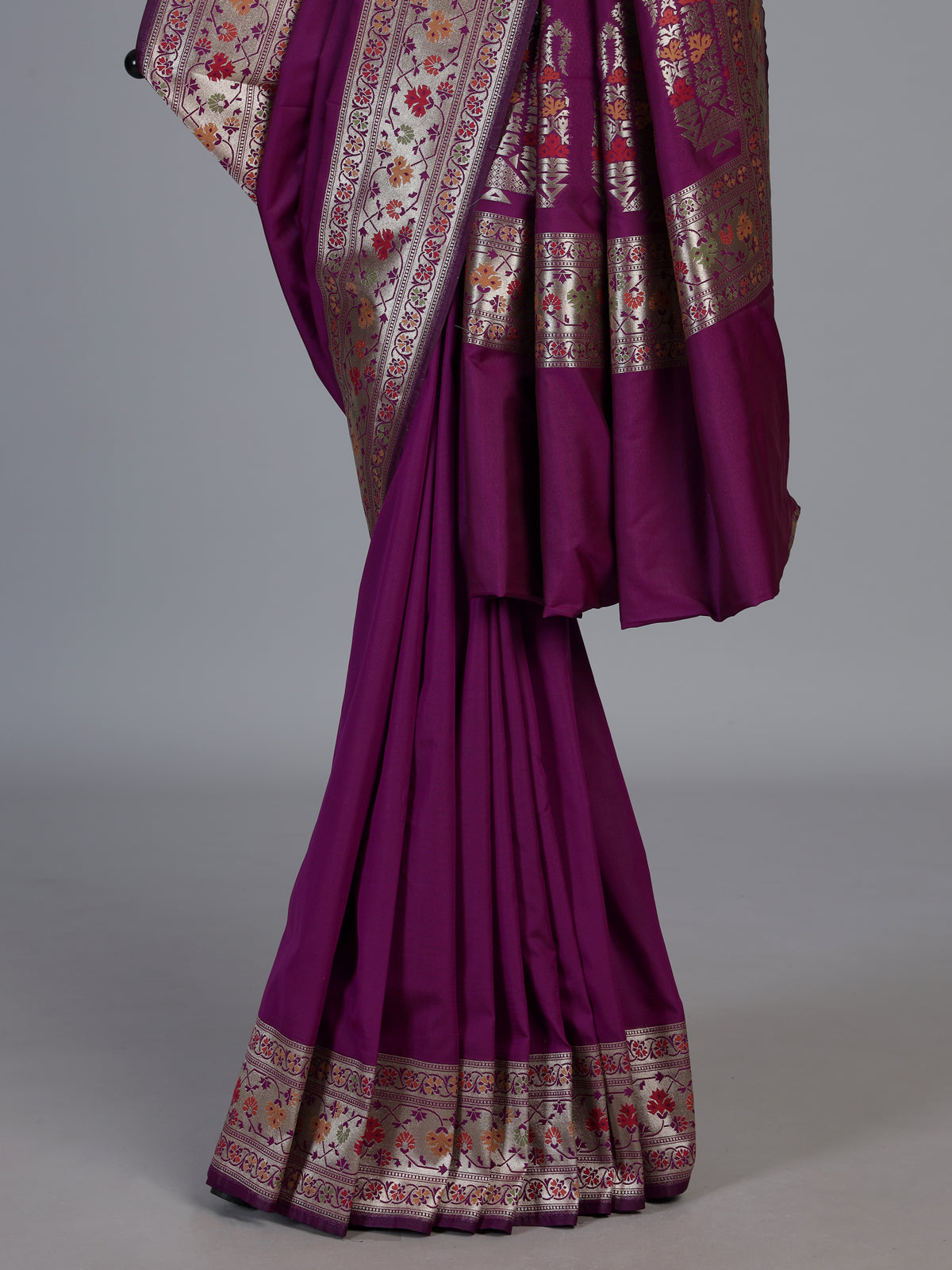 Purple paithani silk saree with elegant floral zari motifs