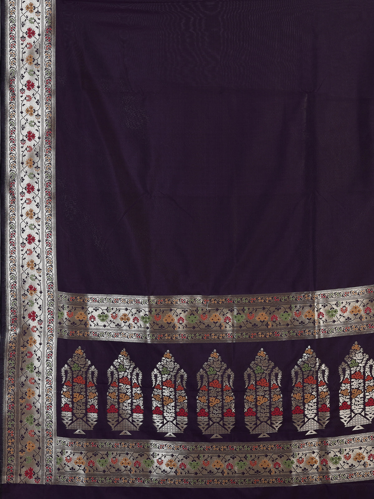 Wine paithani silk saree with floral zari border design
