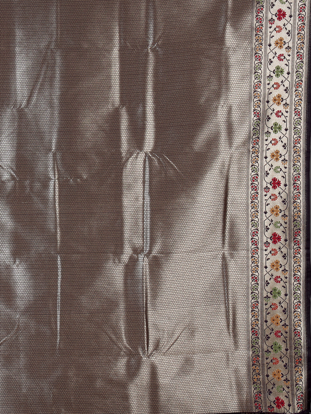 Wine paithani silk saree with floral zari border design
