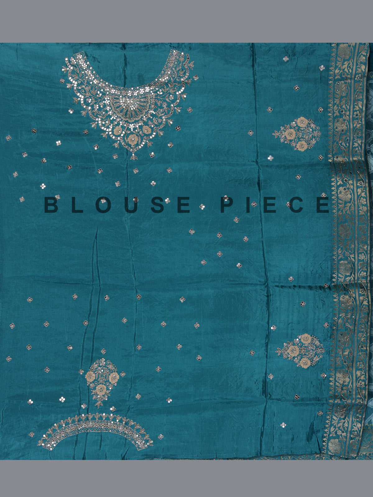 Rama blue dola satin silk bandhej printed designer saree