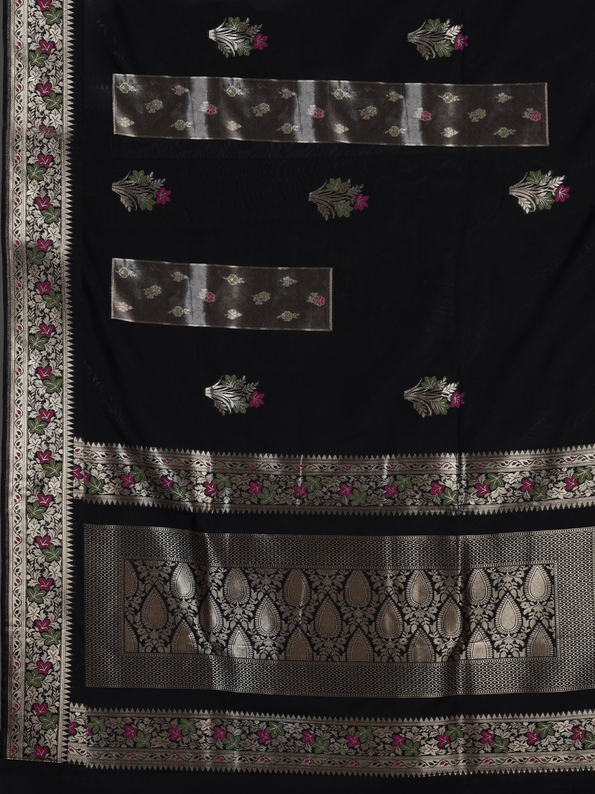 Black banarasi silk saree with floral butti zari elegance